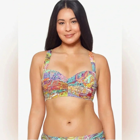 Bleu Rod Beattie Bohemian Paradise Shirred Convertible Bikini Top Size 34DD - Picture 4 of 12